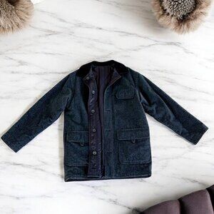 Express Mens Reversible Wool Quilted Peacoat Size XS Charcoal Black
